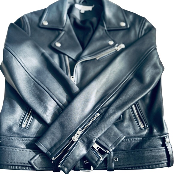 IRO Paris The Biker Jacket. 100% Lamb Skin. Navy. Size 40